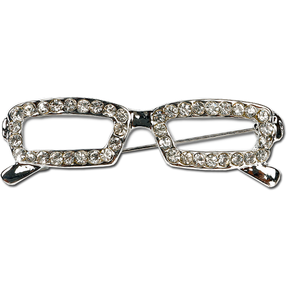 Silver Glasses with Rhinestones Fashion Pin