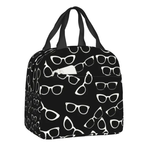 Insulated Lunch Bag - Black & White Glasses