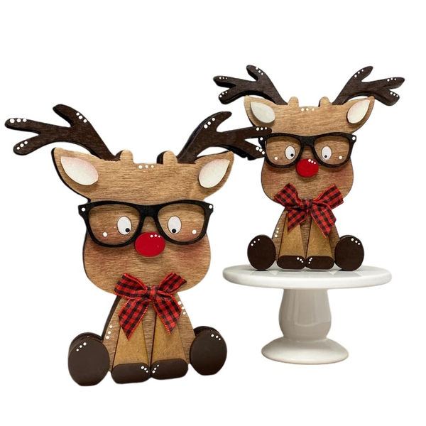 Reindeer with Glasses Wood Decorations - Set of 2*