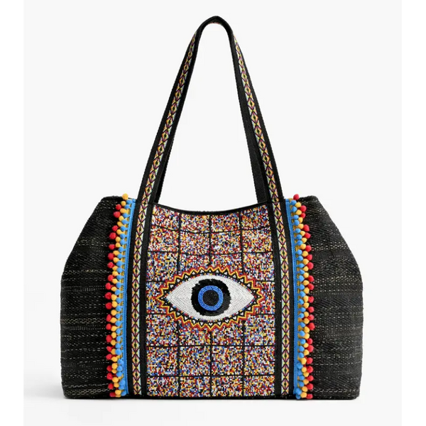 Beaded Confetti Tote with Blue Eye