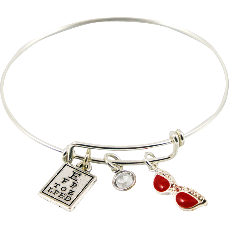 Bracelet with Eye Chart, Swarovski Crystal Bead & Red Glasses